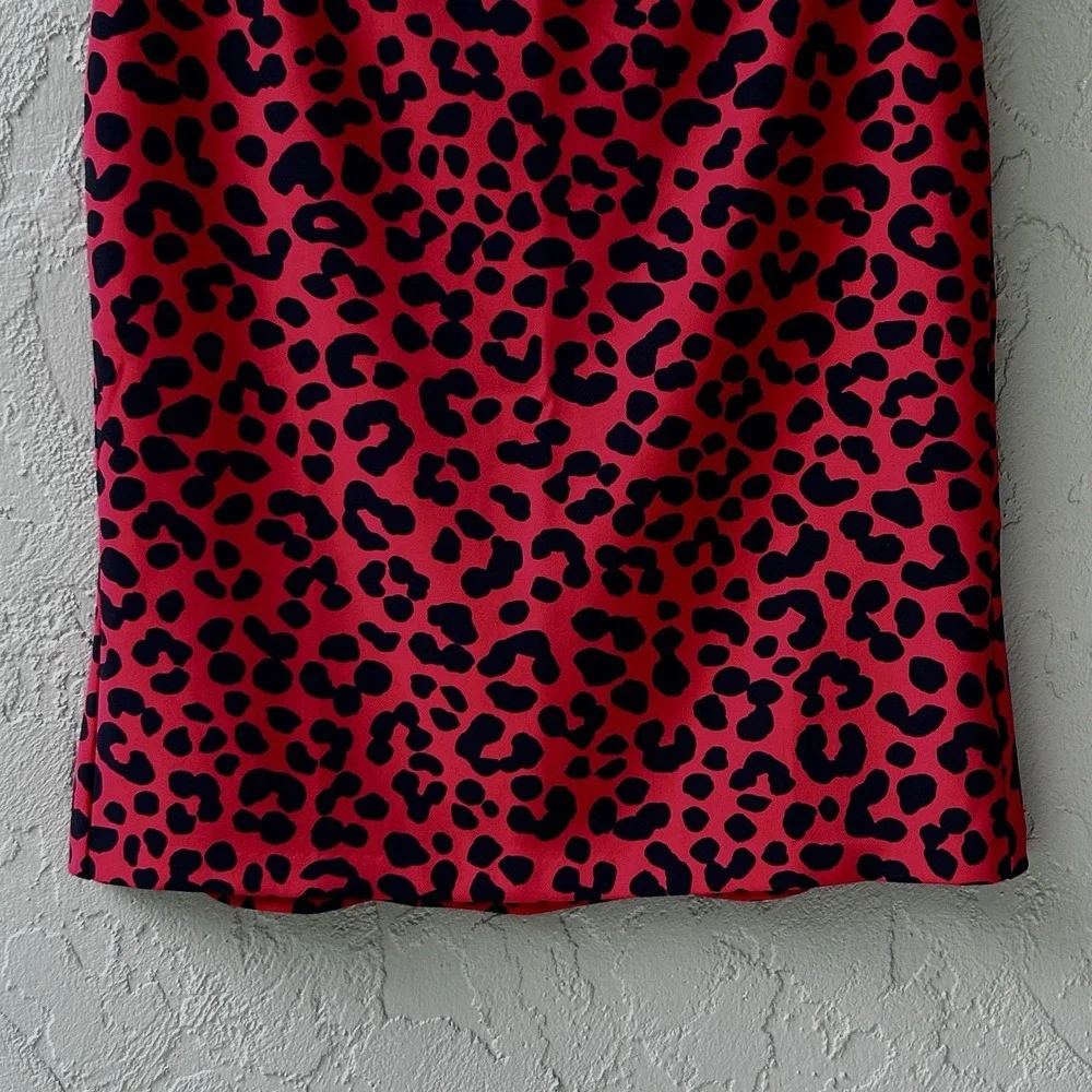 Ann Taylor Women's 14 Red Black Multi Animal Leopard Flounce Pencil Skirt NWOT